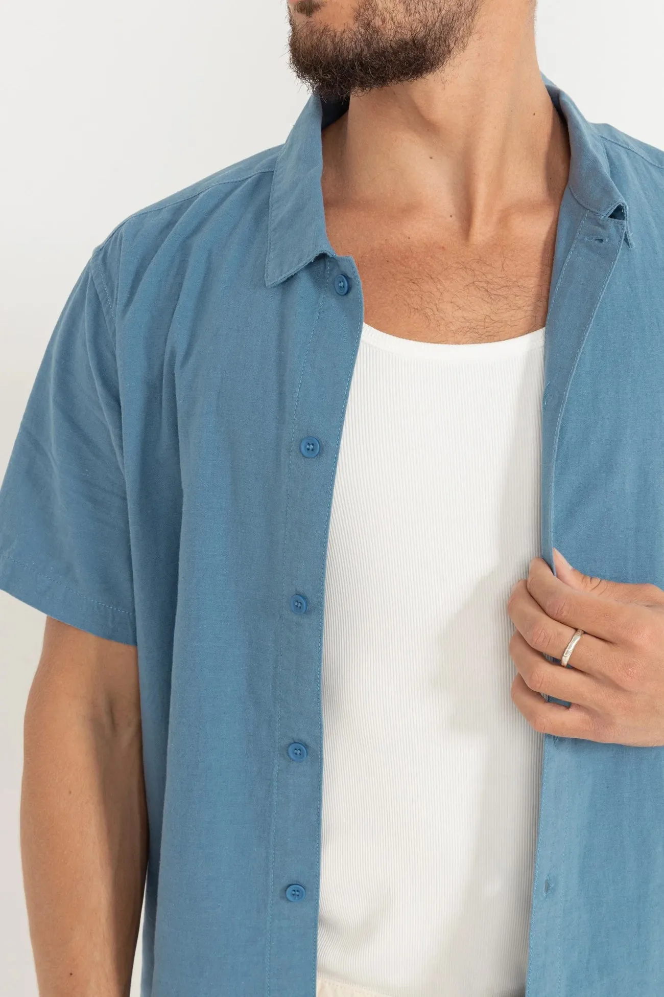 Everyday Comfort Classic Linen Short Sleeve Shirt Mineral Blue