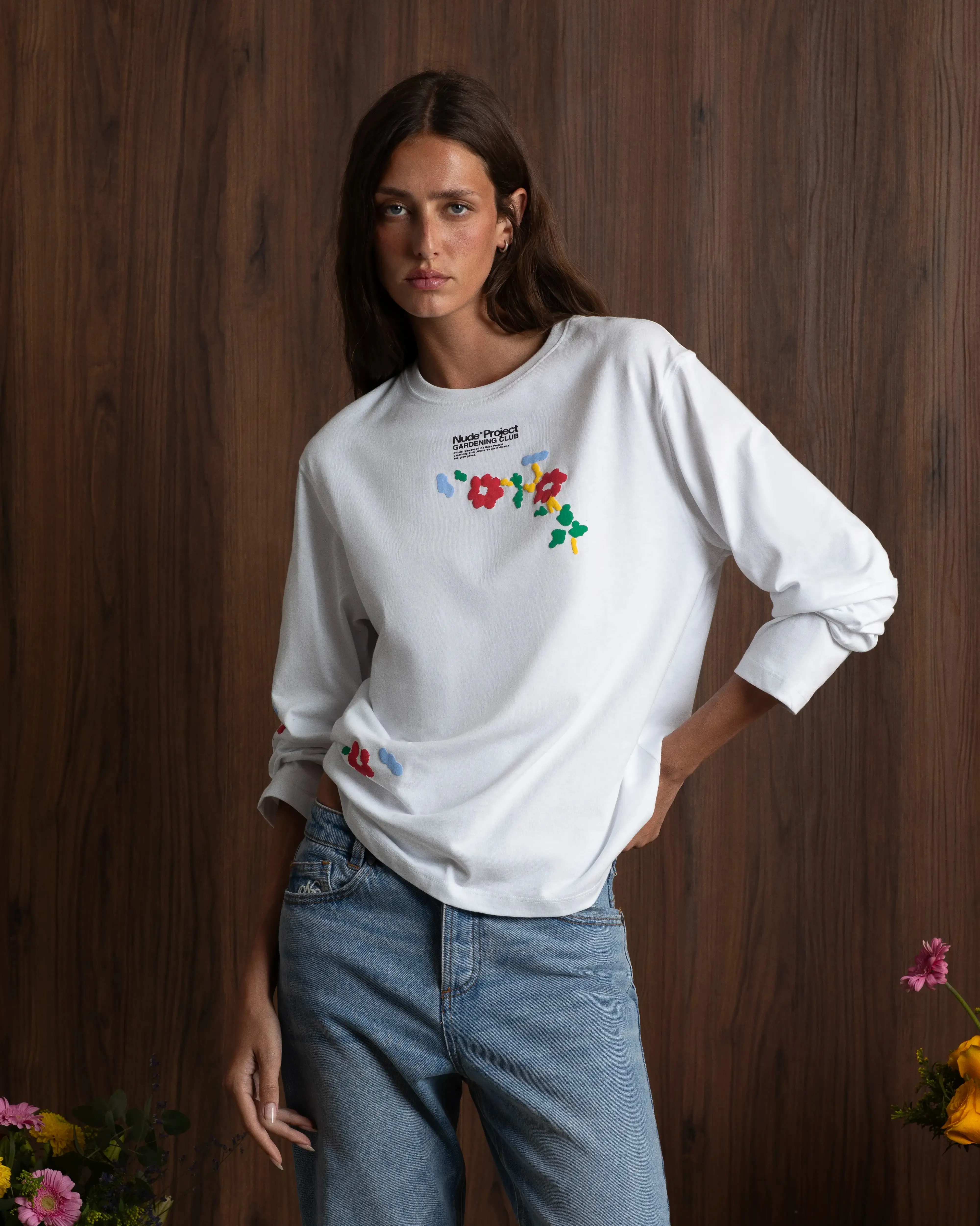Cozy Comfort Look Trendy Comfort Wear Flower Stripe Long-Sleeve Tee