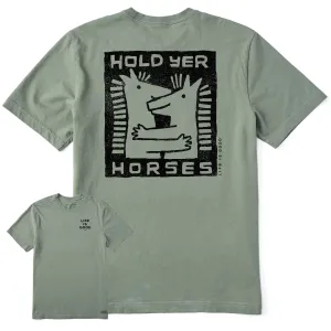 Feminine Touch Men's Hold Yer Horses Hug Short Sleeve Tee