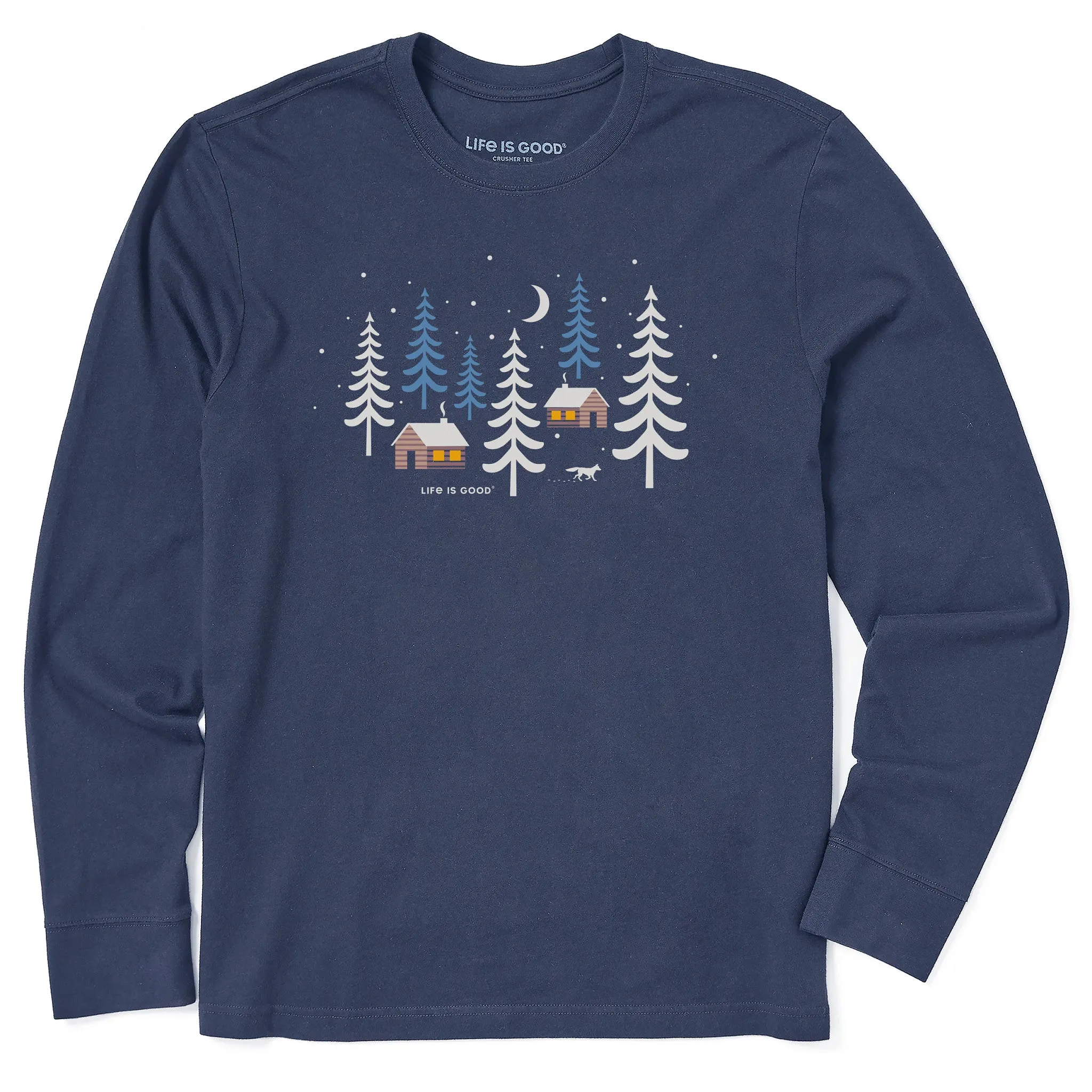 Cozy Layering Men's Winter Cabins Fox Long Sleeve Crusher Tee