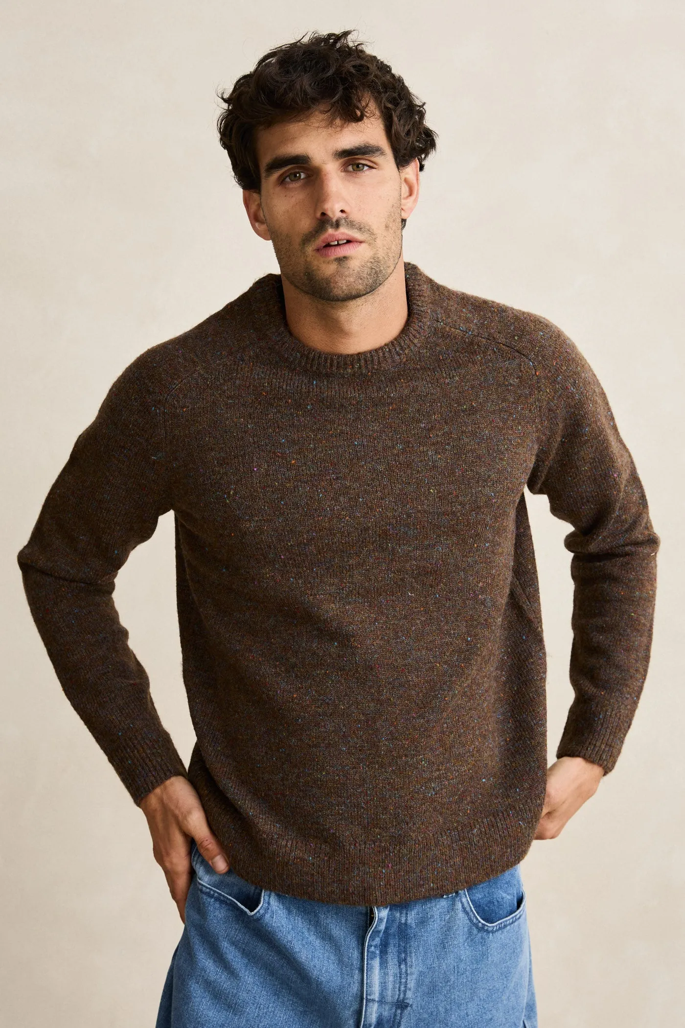Winter Comfort Scramble Crew Knit Brown