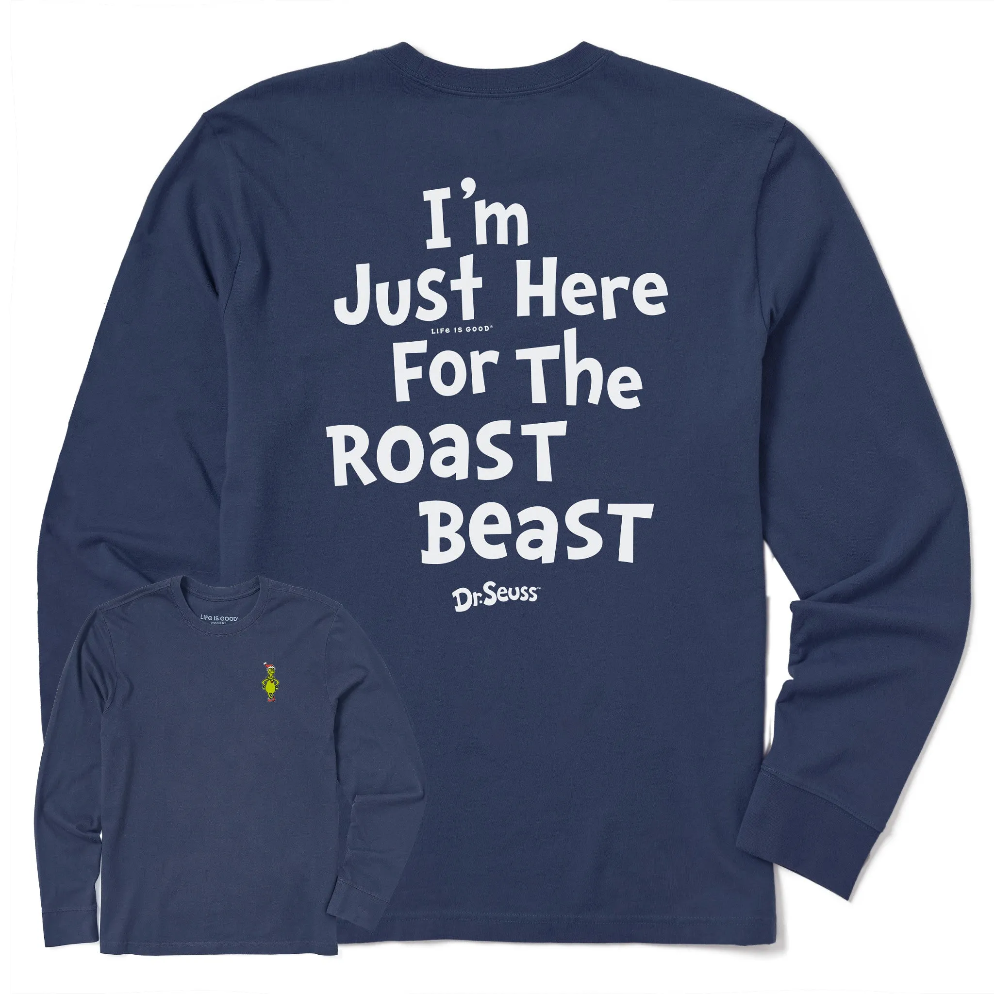 Men's Grinch Here for the Roast Beast Long Sleeve Crusher Tee Comfort Style