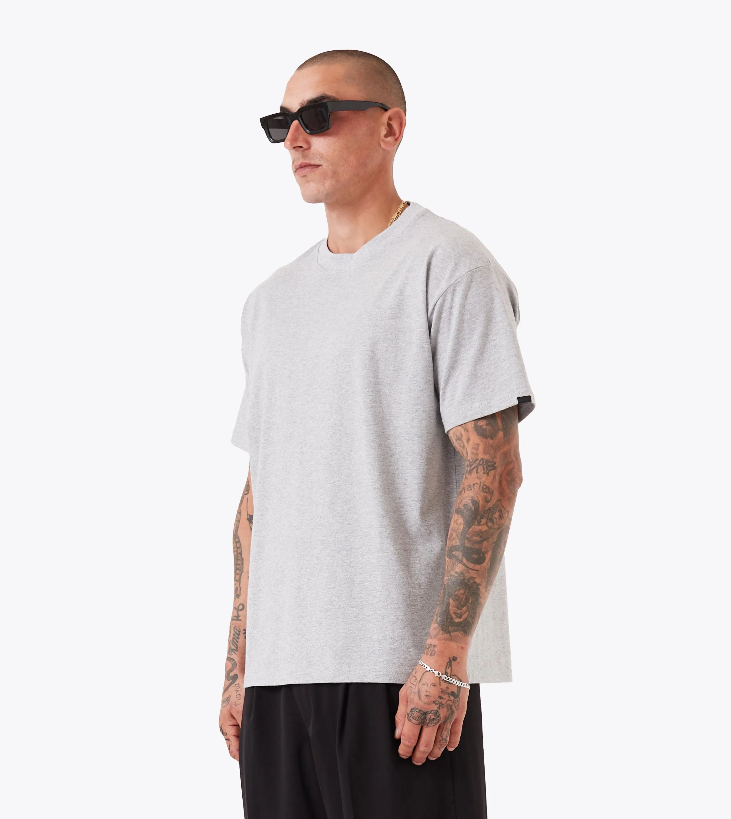 Box Tee Grey Marle Embroidered Details Stylish Comfort