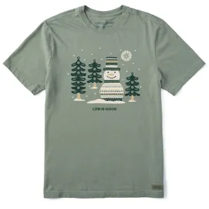 Men's Snowman and Trees Short Sleeve Crusher Tee Sporty Chic cotton material