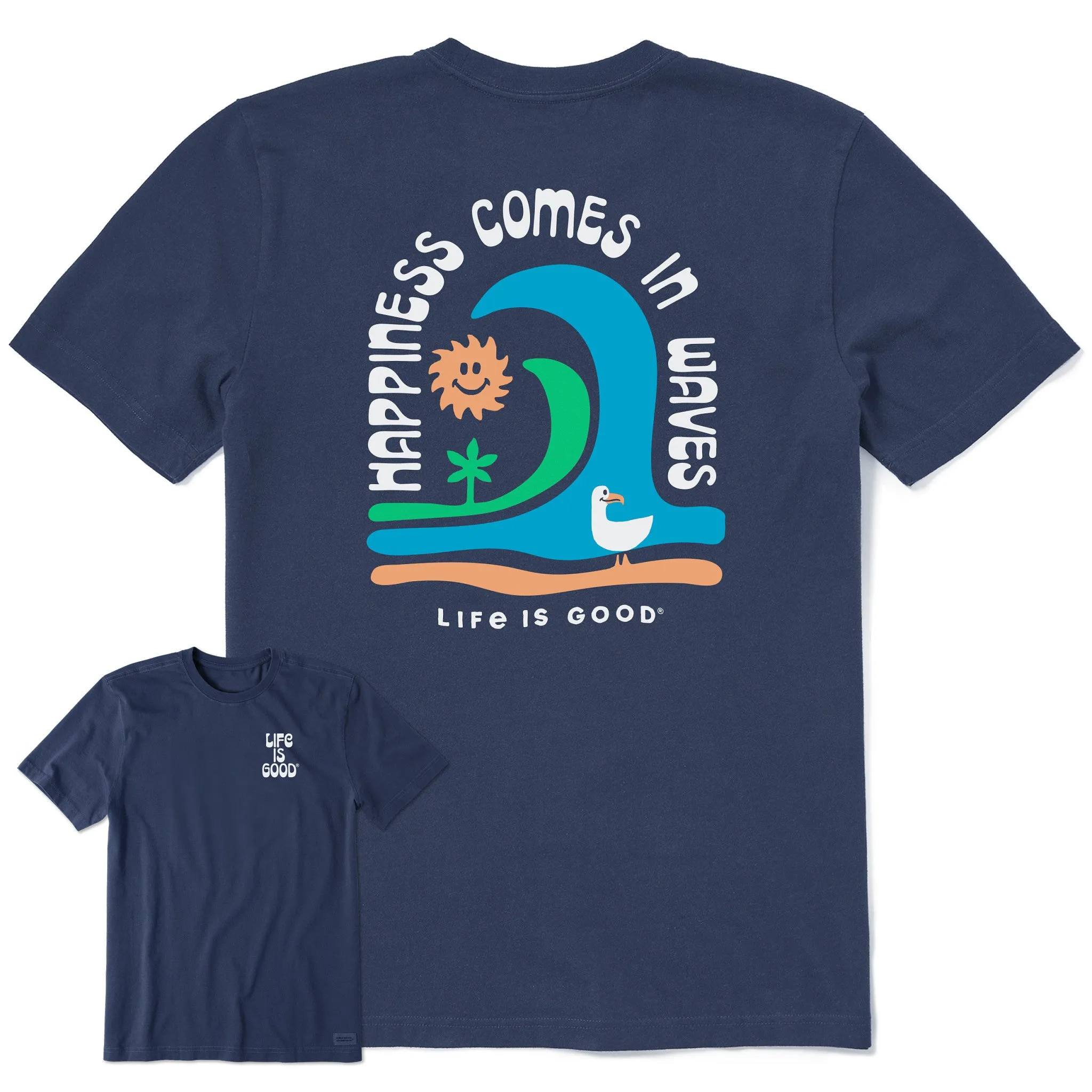 Men's Happiness Comes in Waves Short Sleeve Tee Ultra Soft Blended Textile