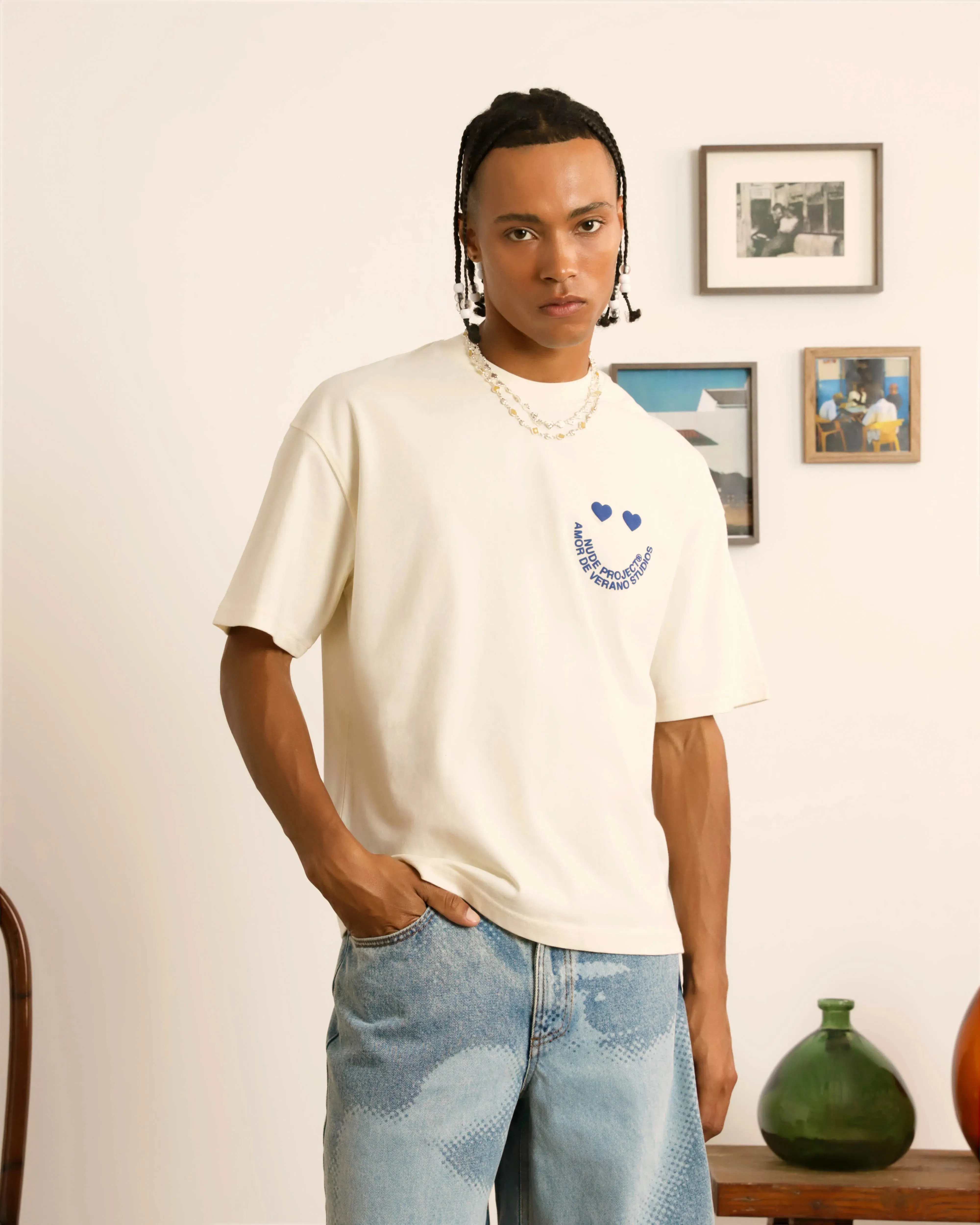 Washable fabric Happy Tee Marshmallow