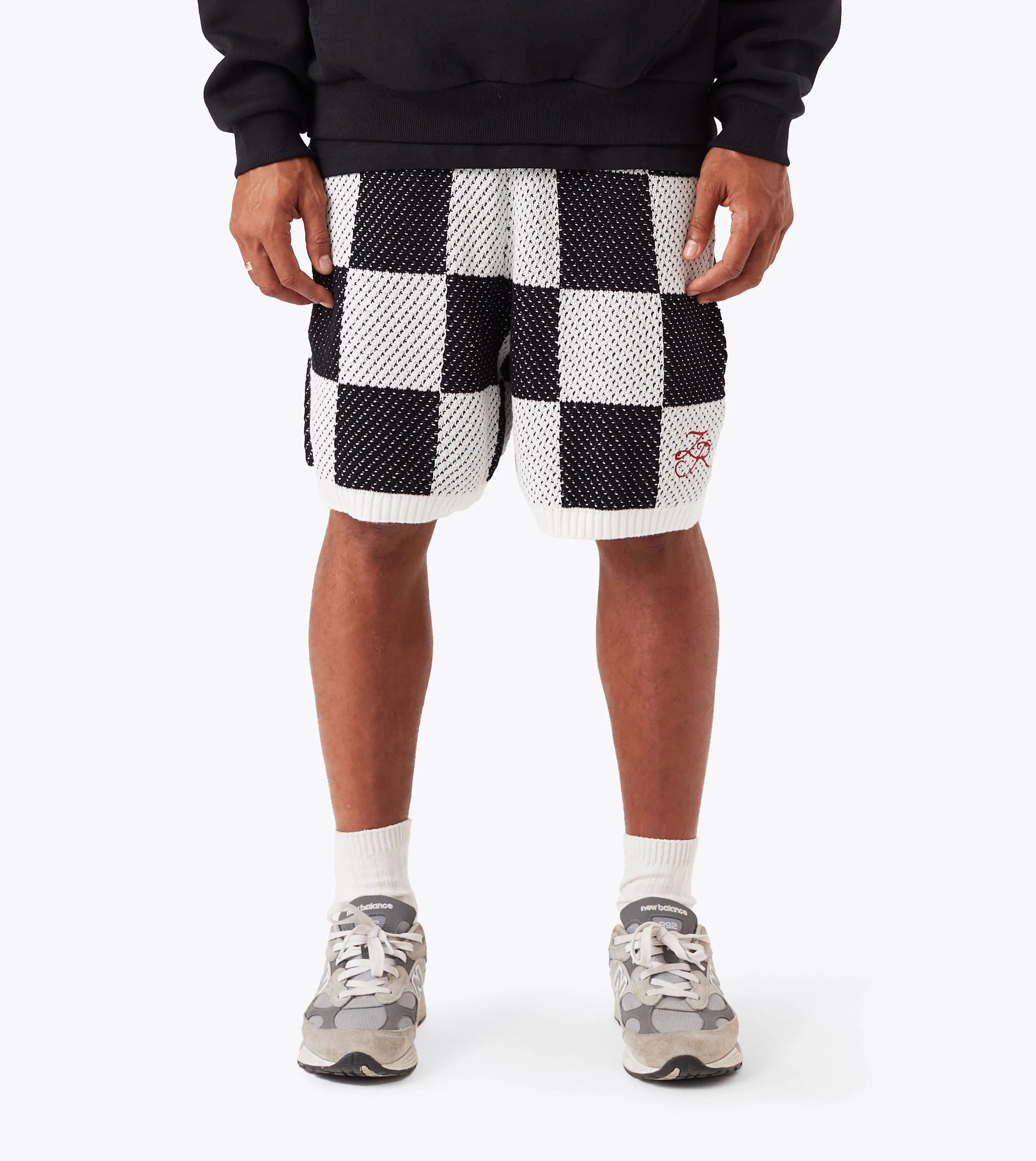 Check Jumpa Knit Short White/Black Anti Chafe Seamless Athletic Shorts