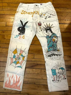 Thermal Insulation Layer Core Essential Left Field x Low Timers,  NYC inspired  hand drawn work pants  - Natural Mt Vernon Duck Double Knee Work Uniform  Chino Size 38" running 36"