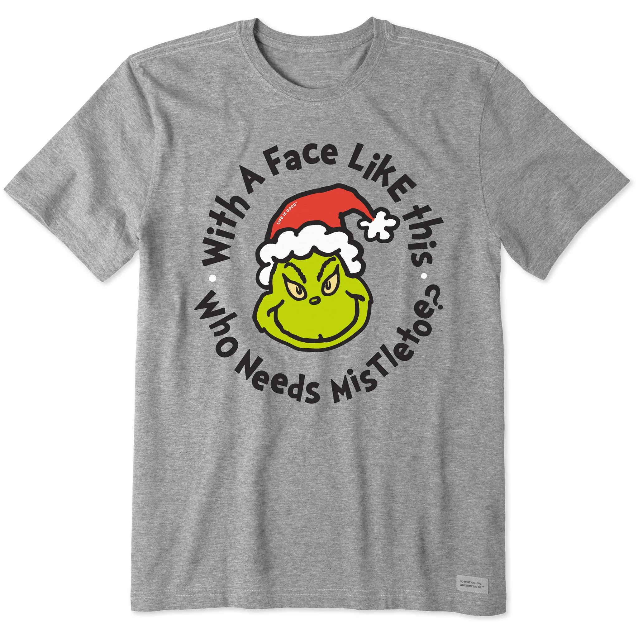 Casual Comfort Basic Layer Men's Grinch Face Mistletoe Short Sleeve Crusher Tee