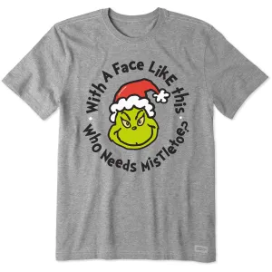 Quick Comfort Wear Men's Grinch Face Mistletoe Short Sleeve Crusher Tee