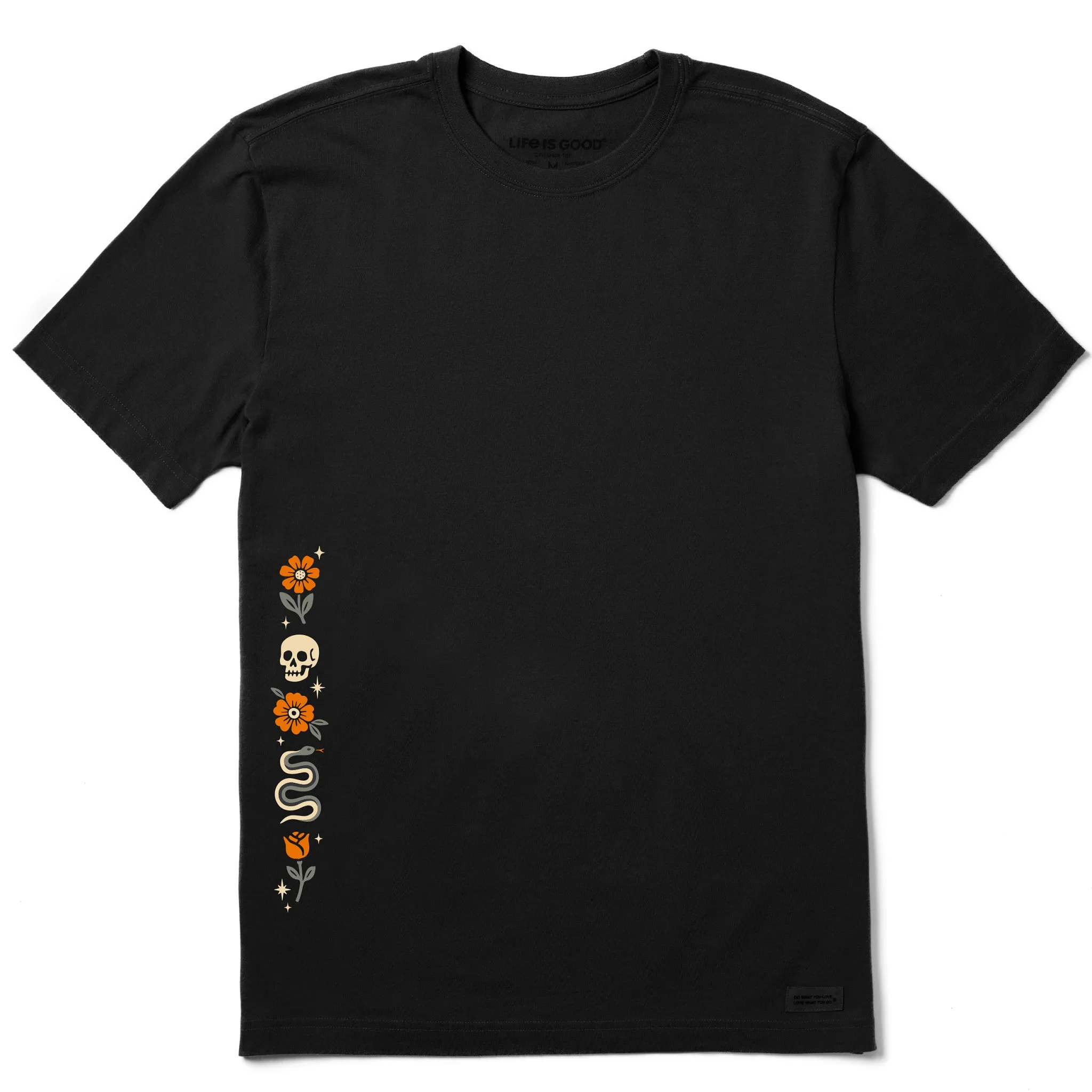 Trendy Layering Curved Hem Men's Skull & Snake Flowers Short Sleeve Crusher Tee