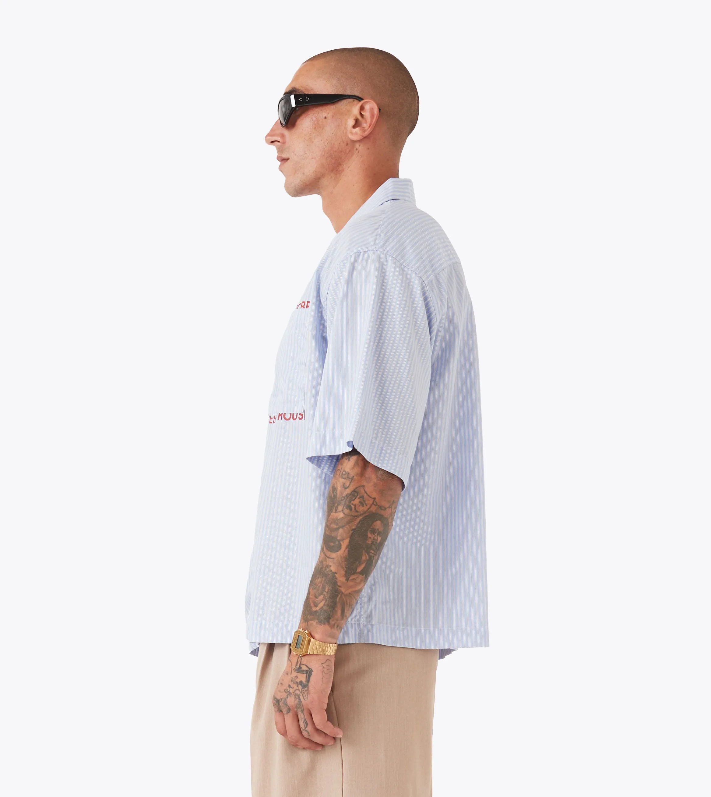 Denim style Senior Ease Overlap Crop SS Shirt Blue Stripe