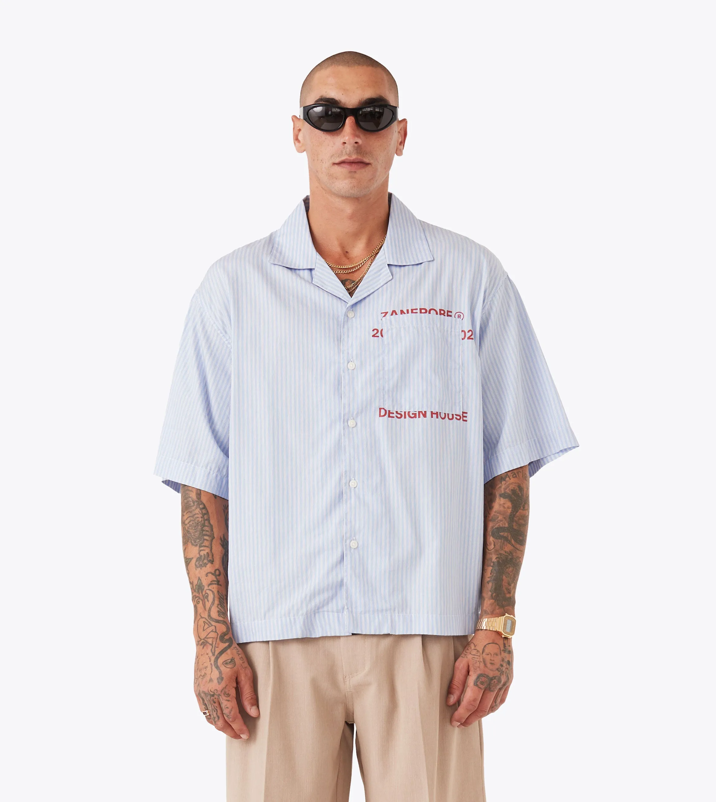 StretchFit Overlap Crop SS Shirt Blue Stripe