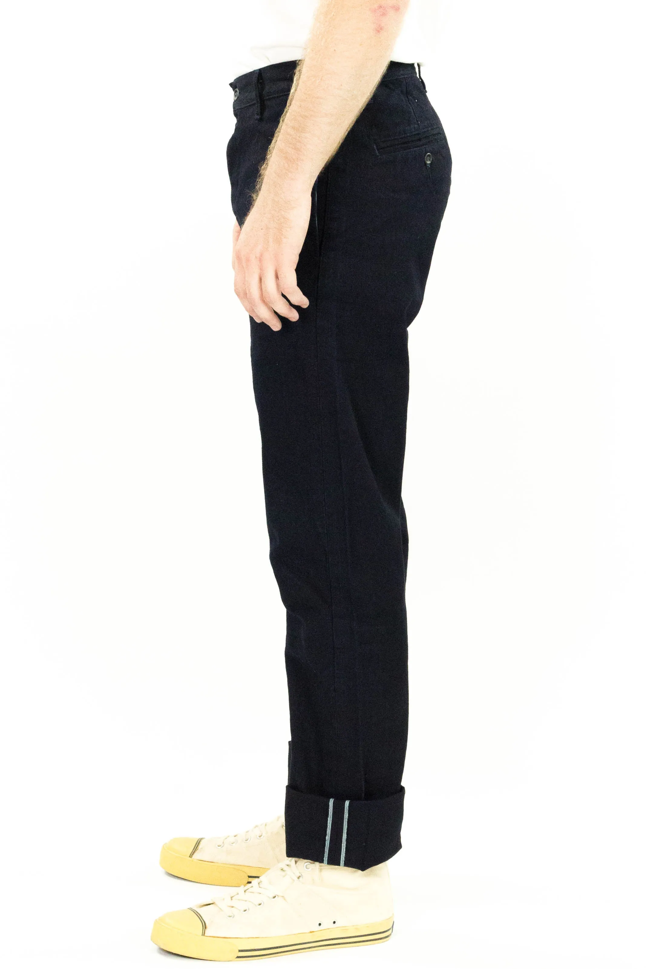 12 oz Nihon Menpu Japanese deep Indigo selvedge duck chinos Easy Comfort Reflective details