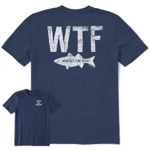 ColorfastFabricTech Men's WTF Where's the Fish Short Sleeve Crusher Tee