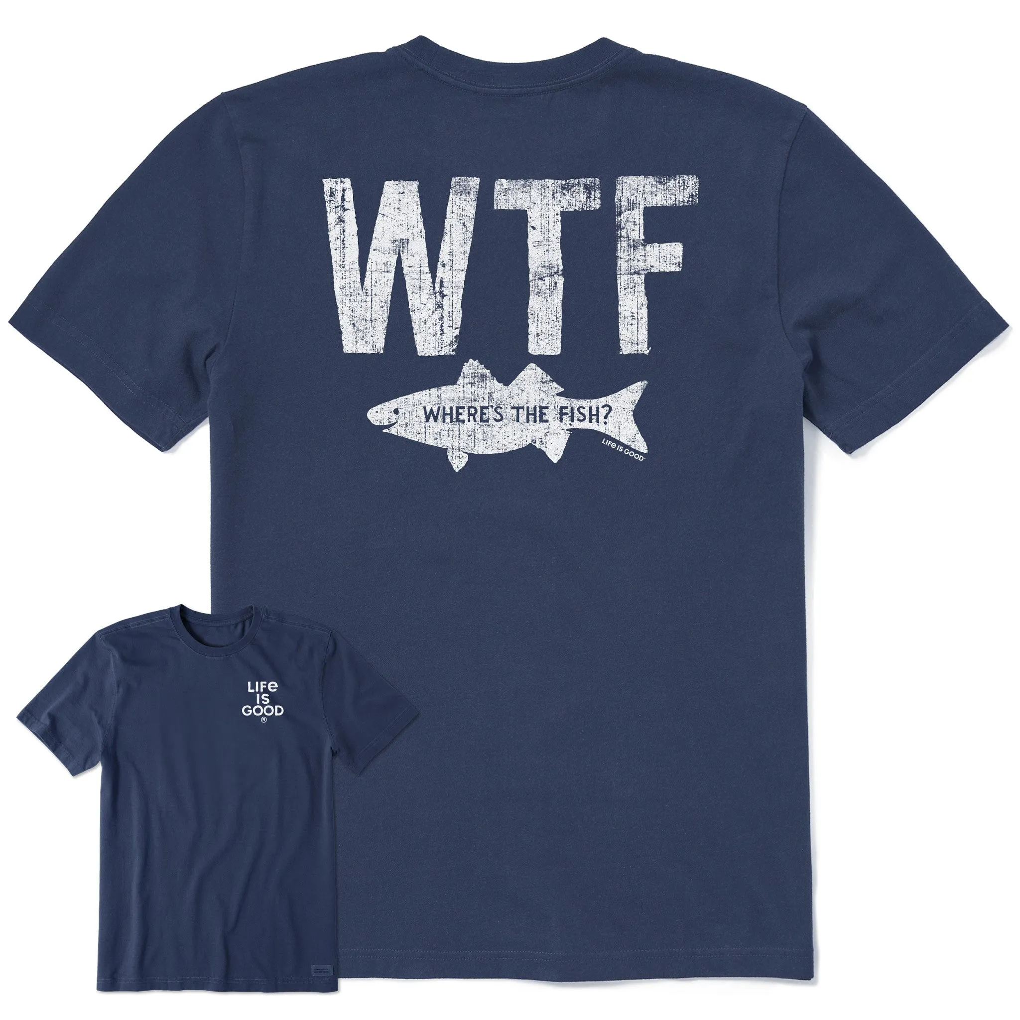 Stretch Fit Design Men's WTF Where's the Fish Short Sleeve Crusher Tee