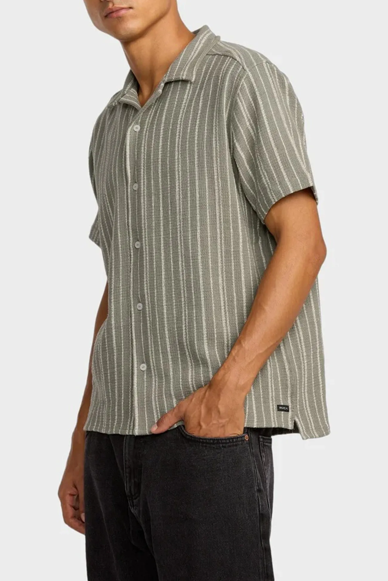 Sporty Comfort Soft and Light Wear Vacancy Stripe Short Sleeve Light Olive