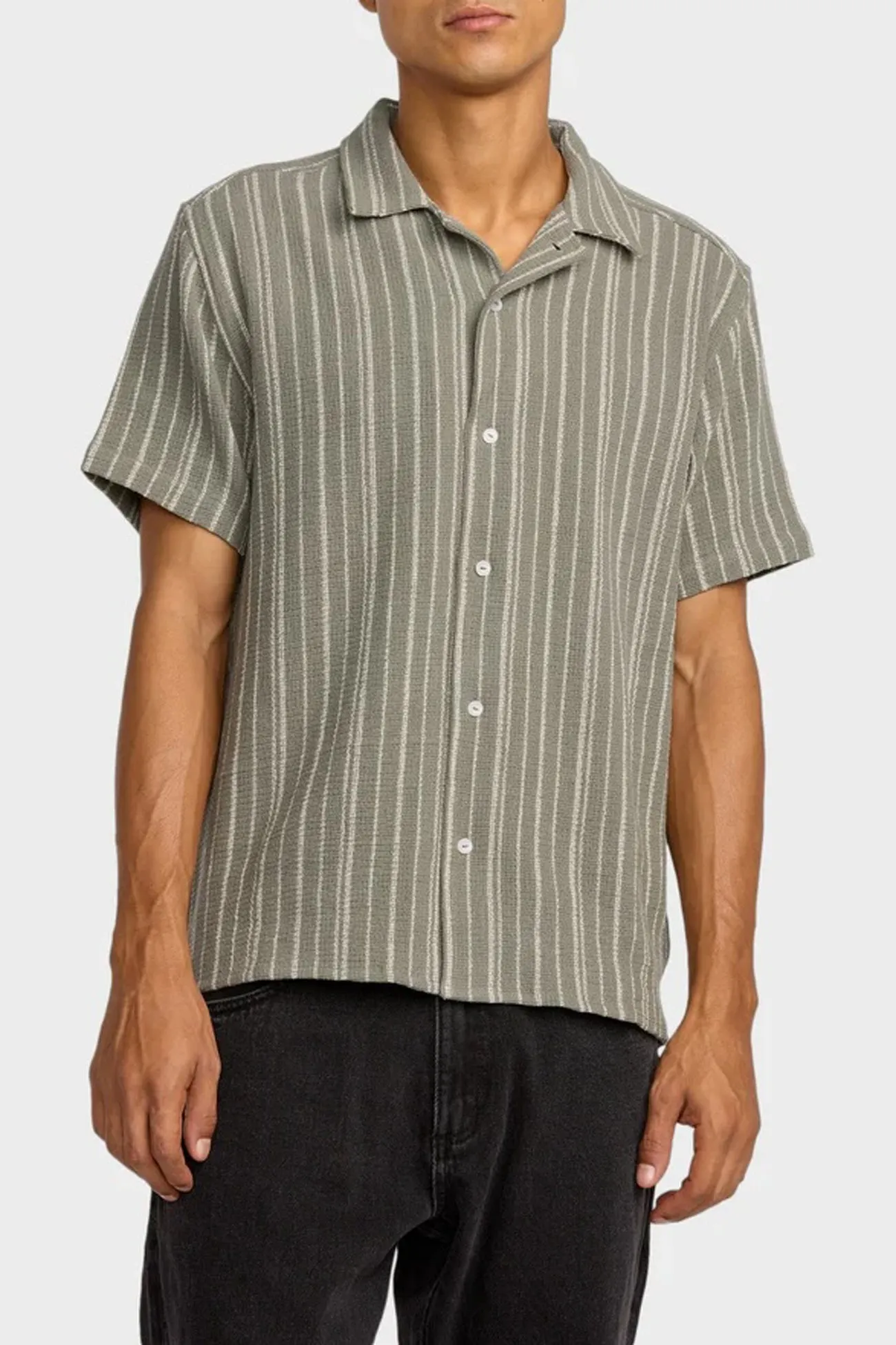 Reinforced Shoulders Vacancy Stripe Short Sleeve Light Olive
