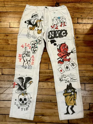 Left Field X Low Timers, NYC hand drawn workwear - Natural Mt Vernon Duck Double Knee Work Uniform  Chino Size 35" running 33" Durable Waistband