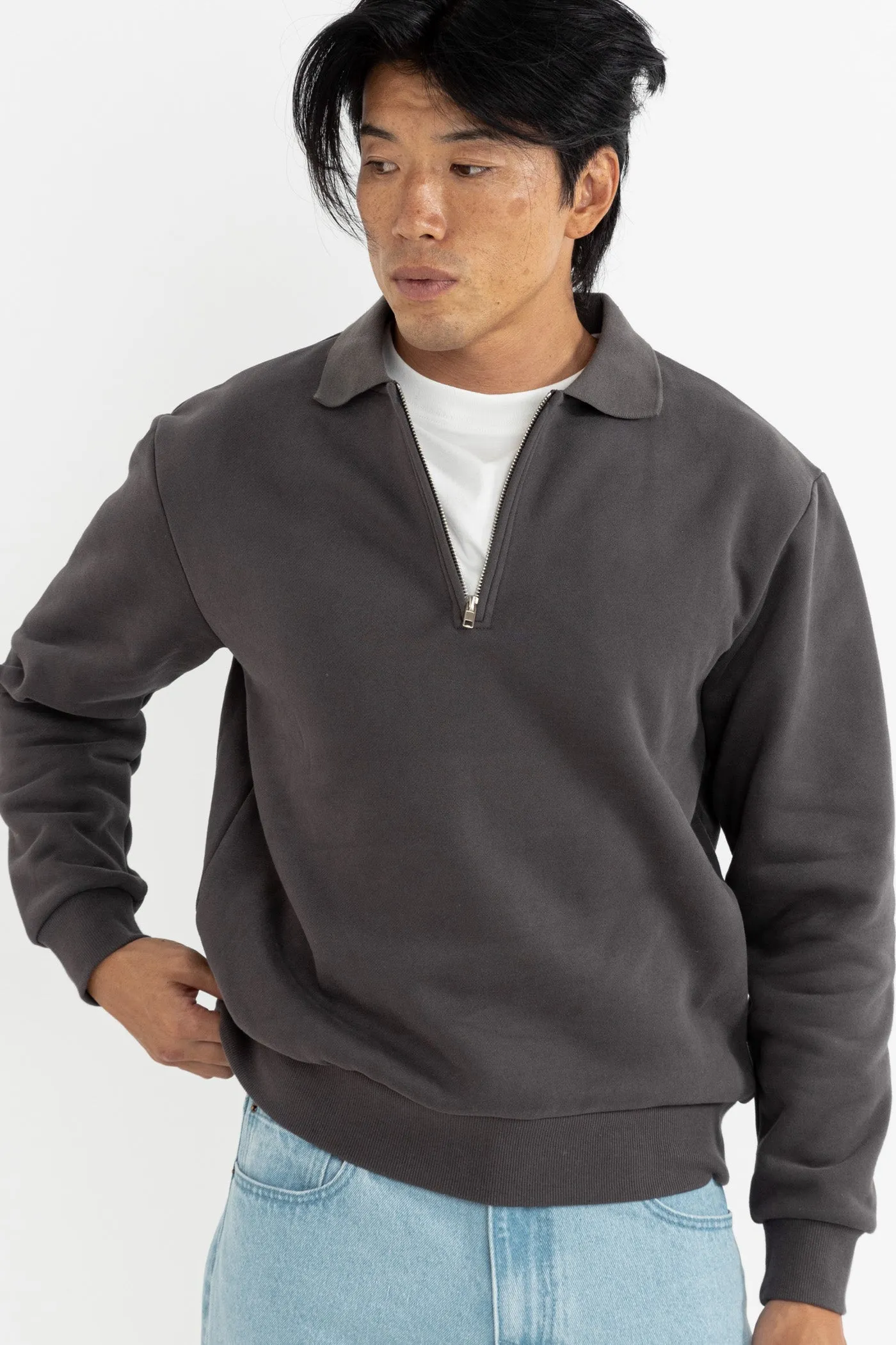 Quarter Zip Fleece Vintage Black Minimal Comfort Urban Edge