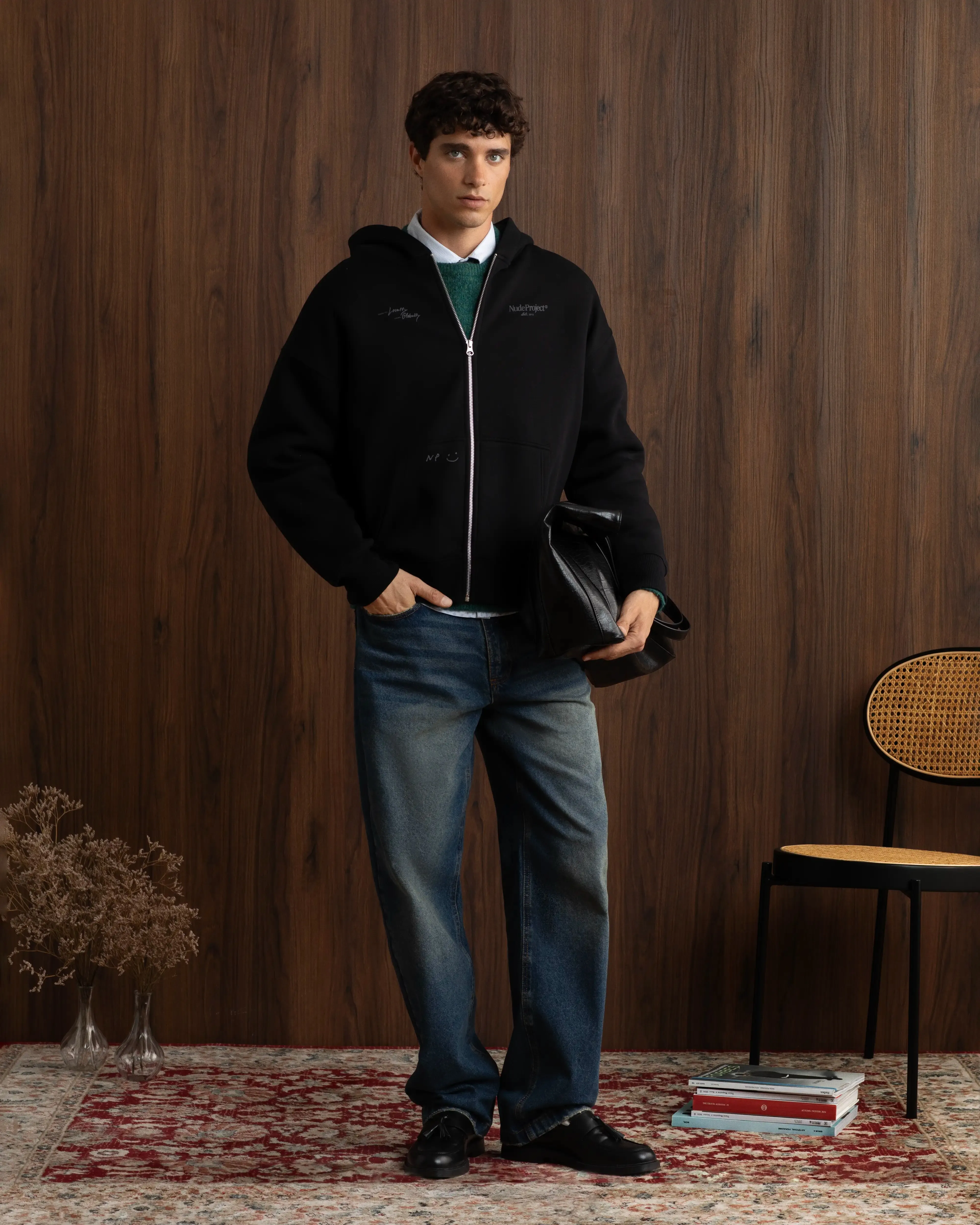 Global Soon Zip-Up Hoodie Black Fashion Basic