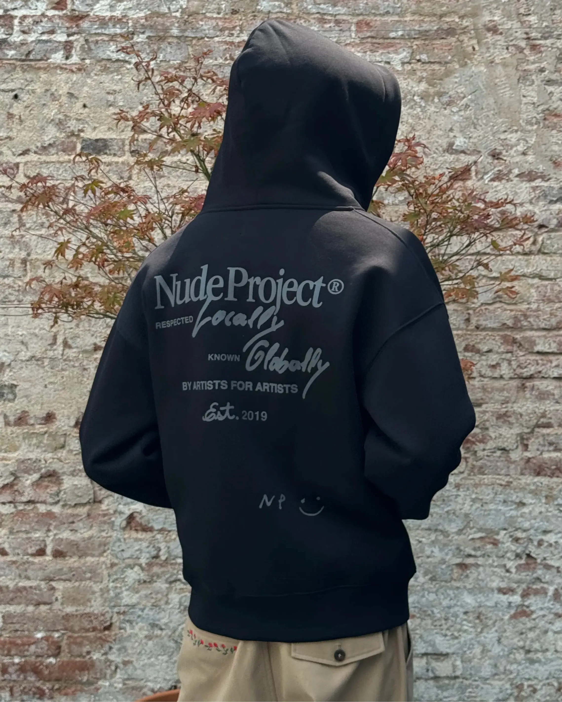 button detail Global Soon Zip-Up Hoodie Black