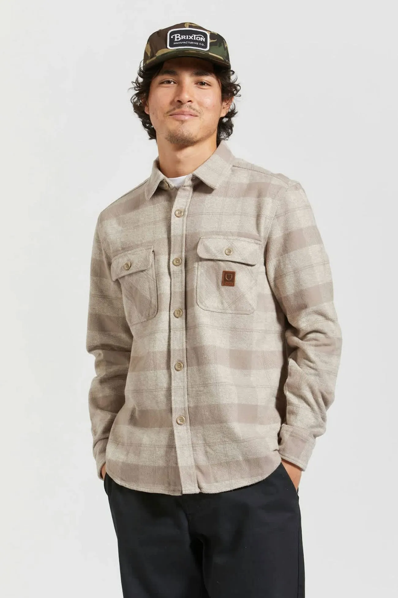 Perfectly Fit Cool Fit Bowery Heavy Weight Long Sleeve Flannel Off White Cinder Grey