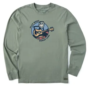 Ultra Soft Finish LowImpactDye Men's Play  More Worry Less Jake Guitar Long Sleeve Crusher Tee
