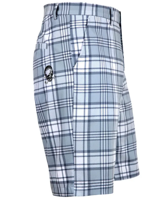 Tattoo Golf: Men's Plaid Cool-Stretch Golf Shorts - Grey Snag Free Design Slim Stretch