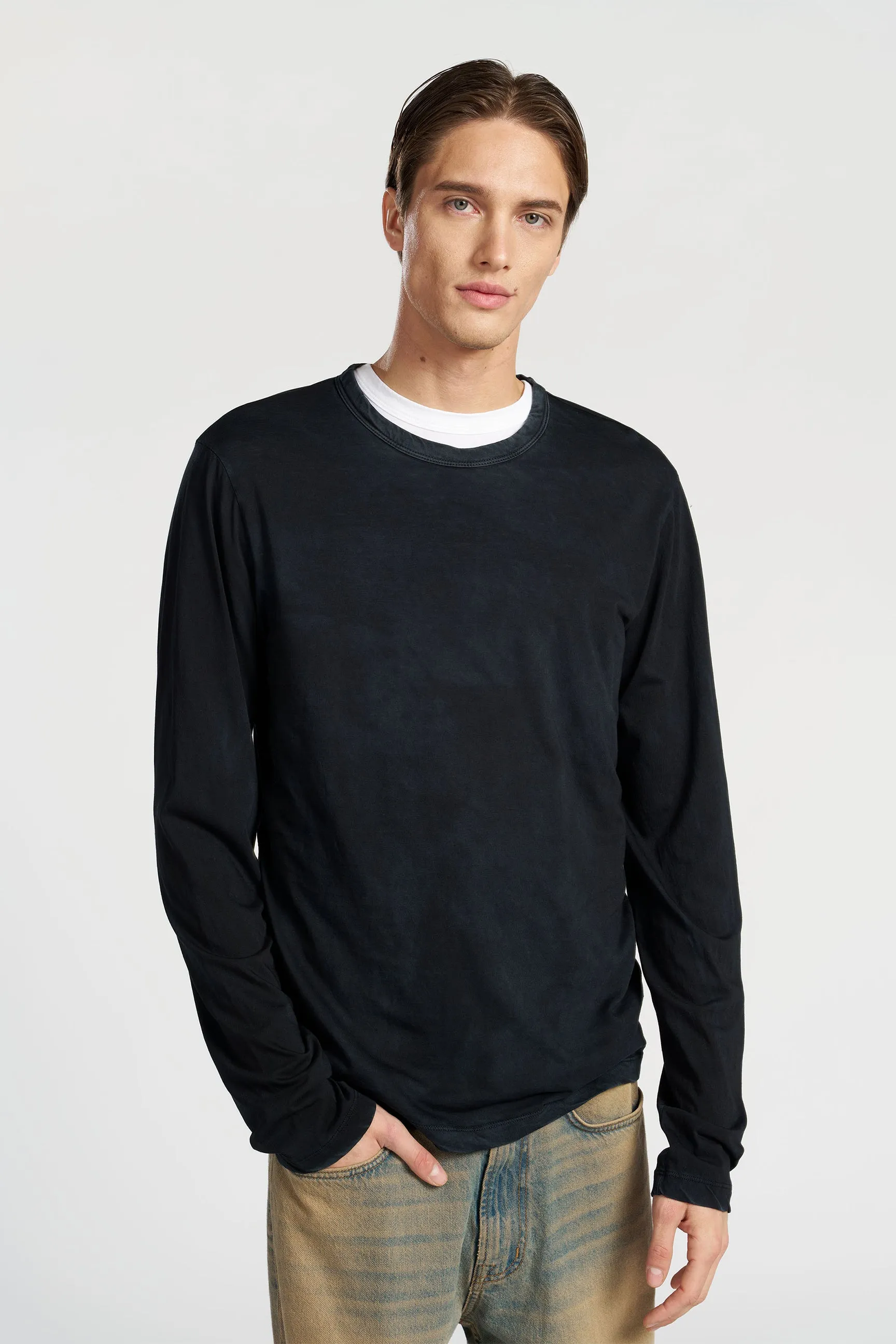 Classic Crew Long Sleeve Shirt Layered Shoulder Design