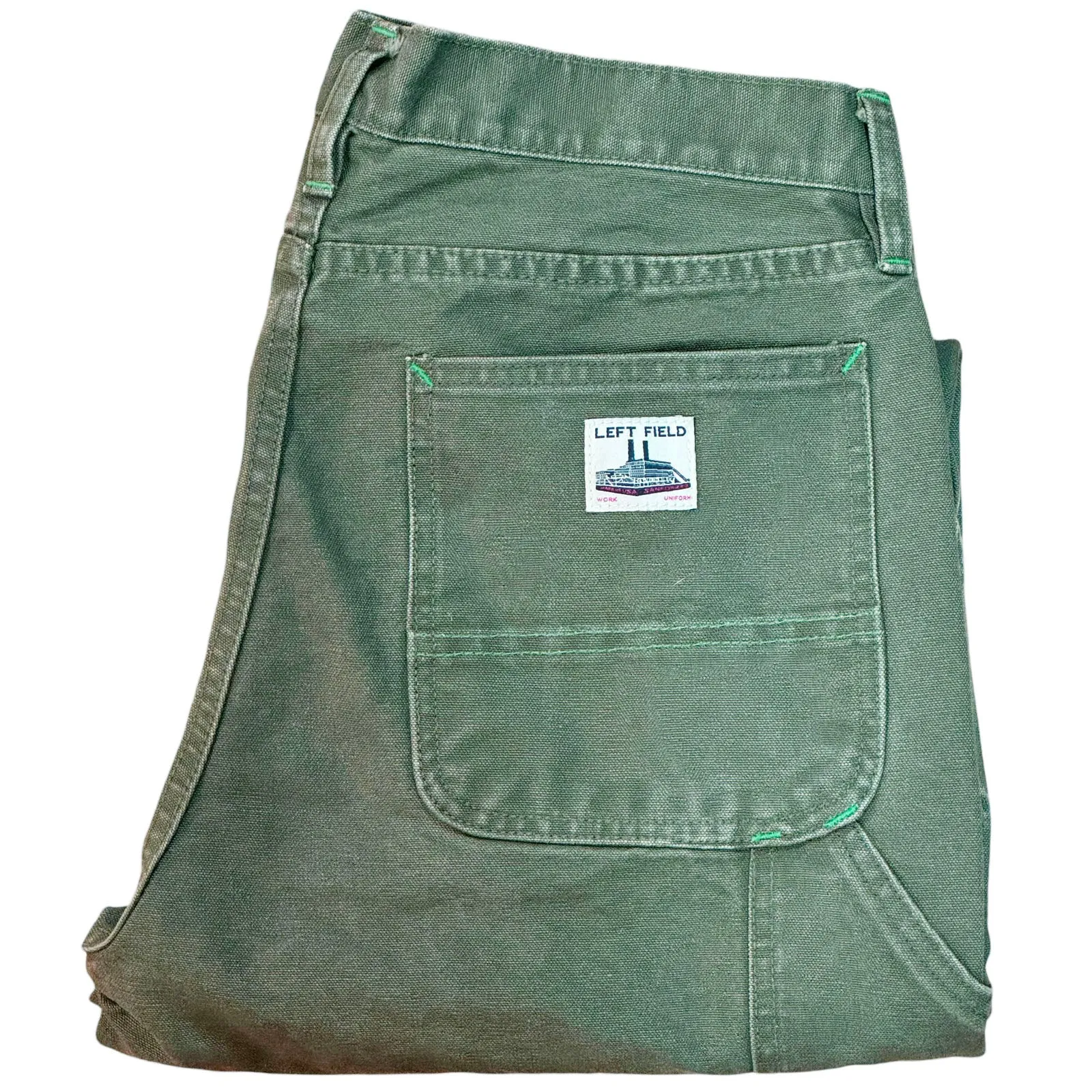 Roomy Shape Pocket Reinforcement Vintage Washed Olive Double Knee Work Uniform Chinos