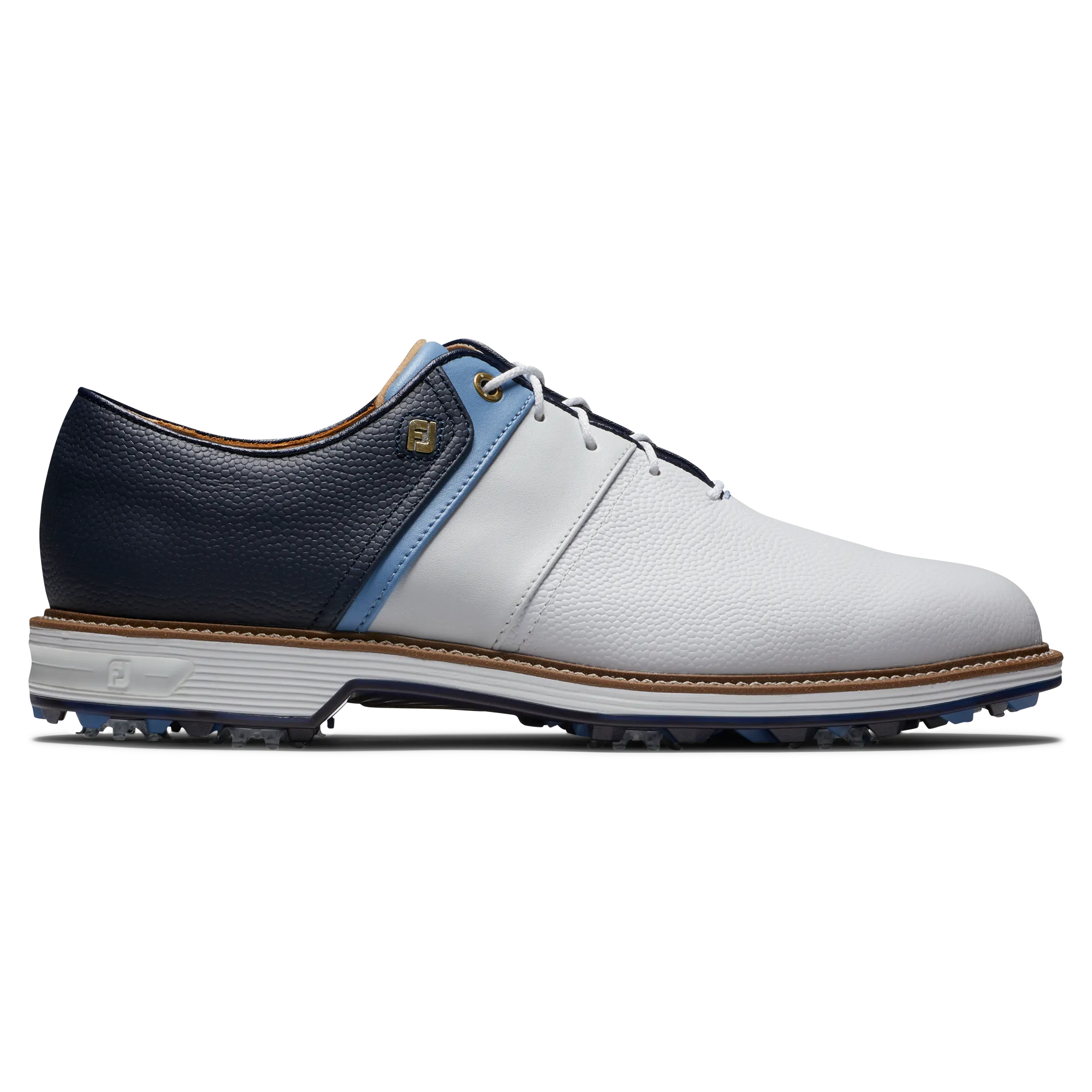 Ground Push Comfort Prime FootJoy 2024 Men's Premiere Packard Series Golf Shoes- White/Blue/Navy