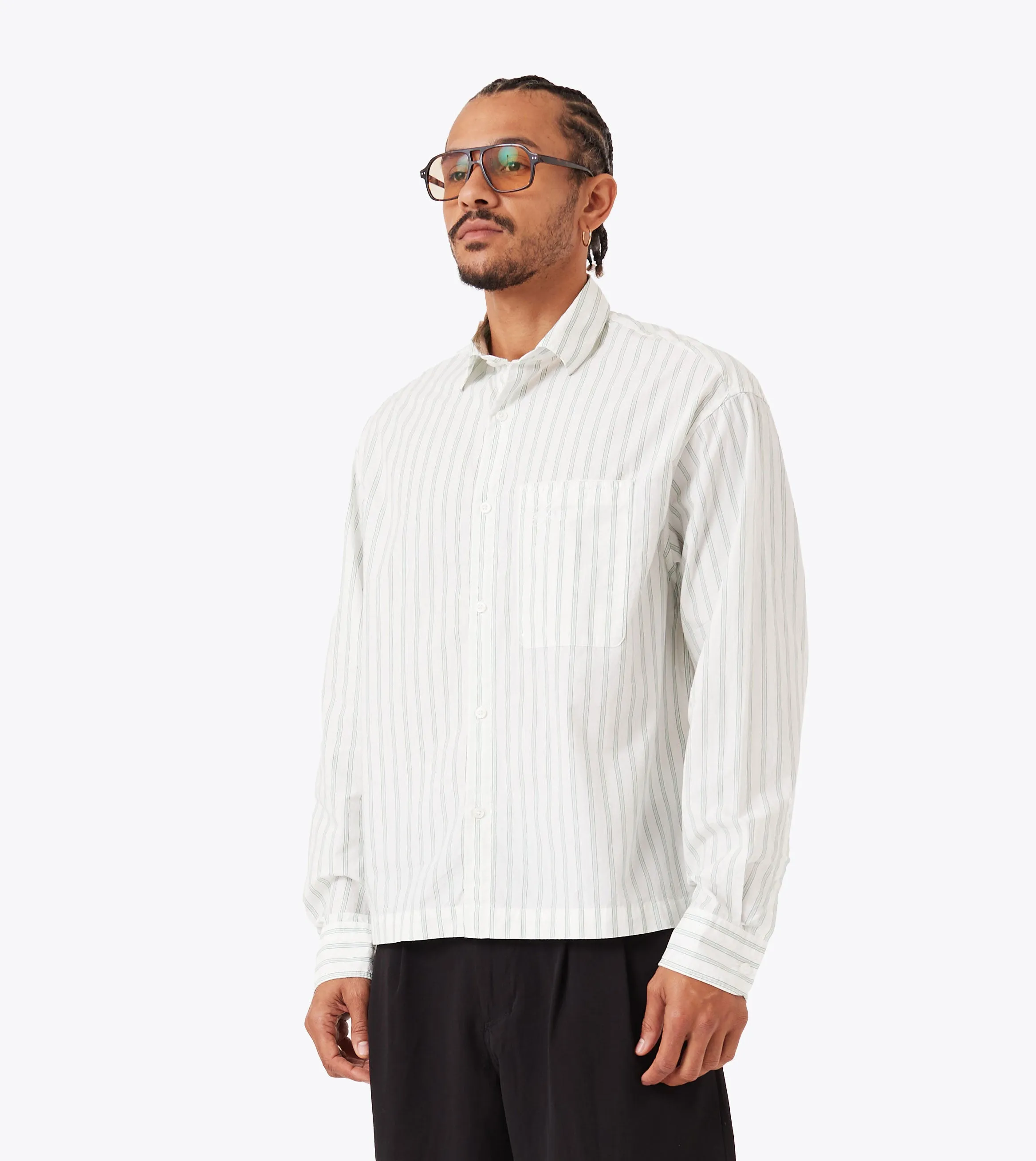 Adjustable Drawcord Box Crop LS Shirt Vintage White/Seaweed