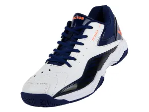 Victor A102-AB Unisex Badminton Shoes (Bright White/Blue Print) Abrasion resistant