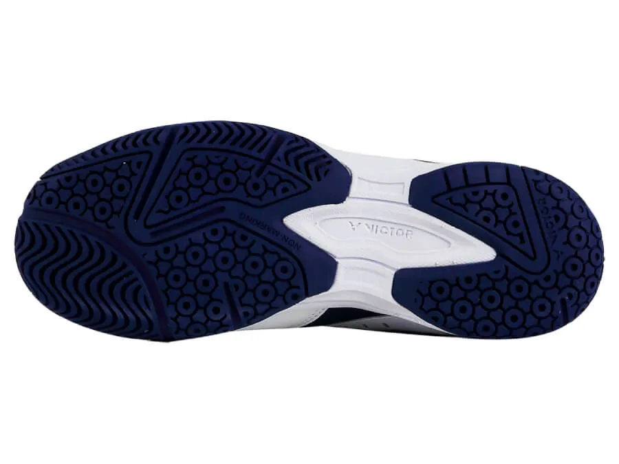 Victor A102-AB Unisex Badminton Shoes (Bright White/Blue Print) Mobility Push Alpha