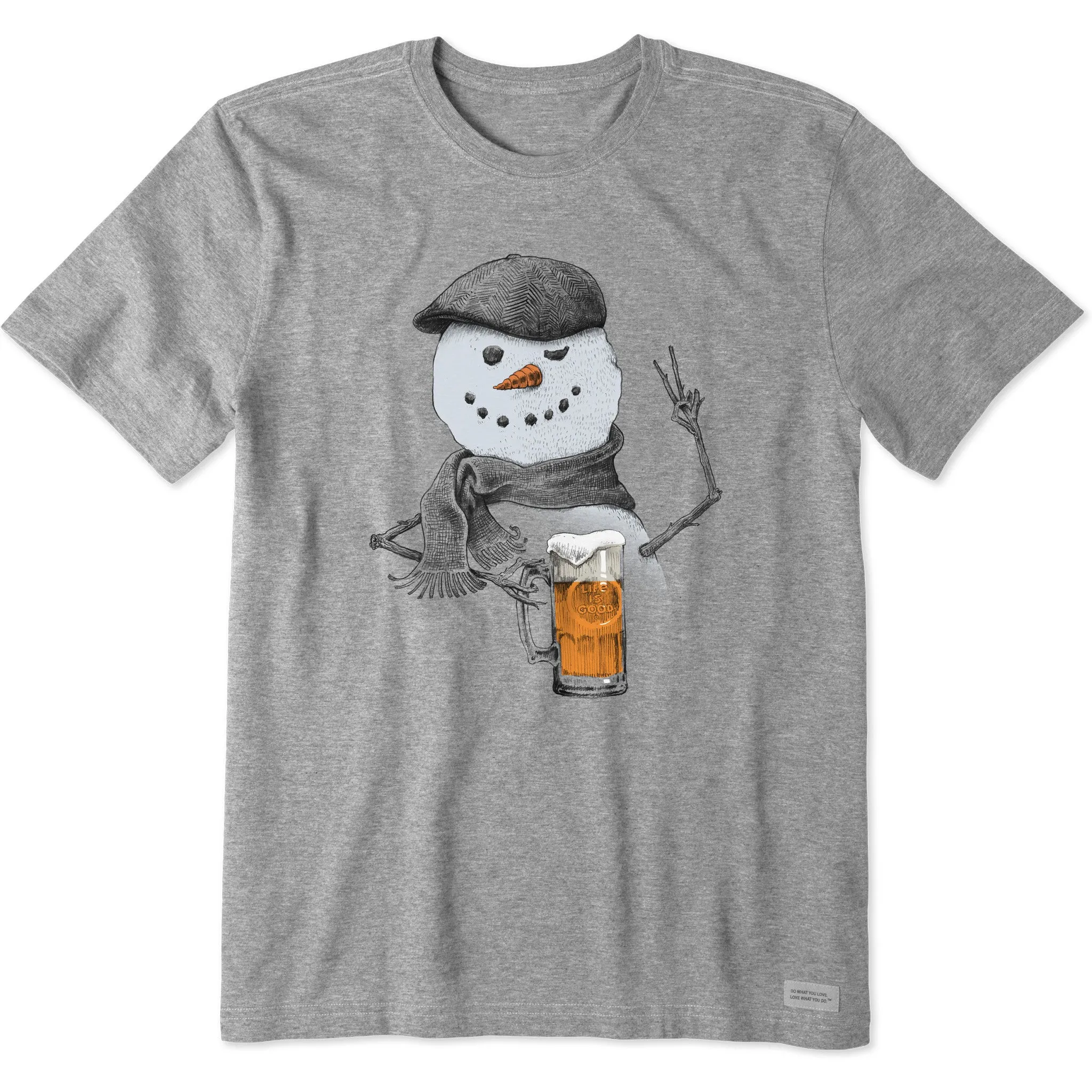 Roomy Comfort Embroidered Men's Peaceful Snowman w Beer Short Sleeve Crusher Tee