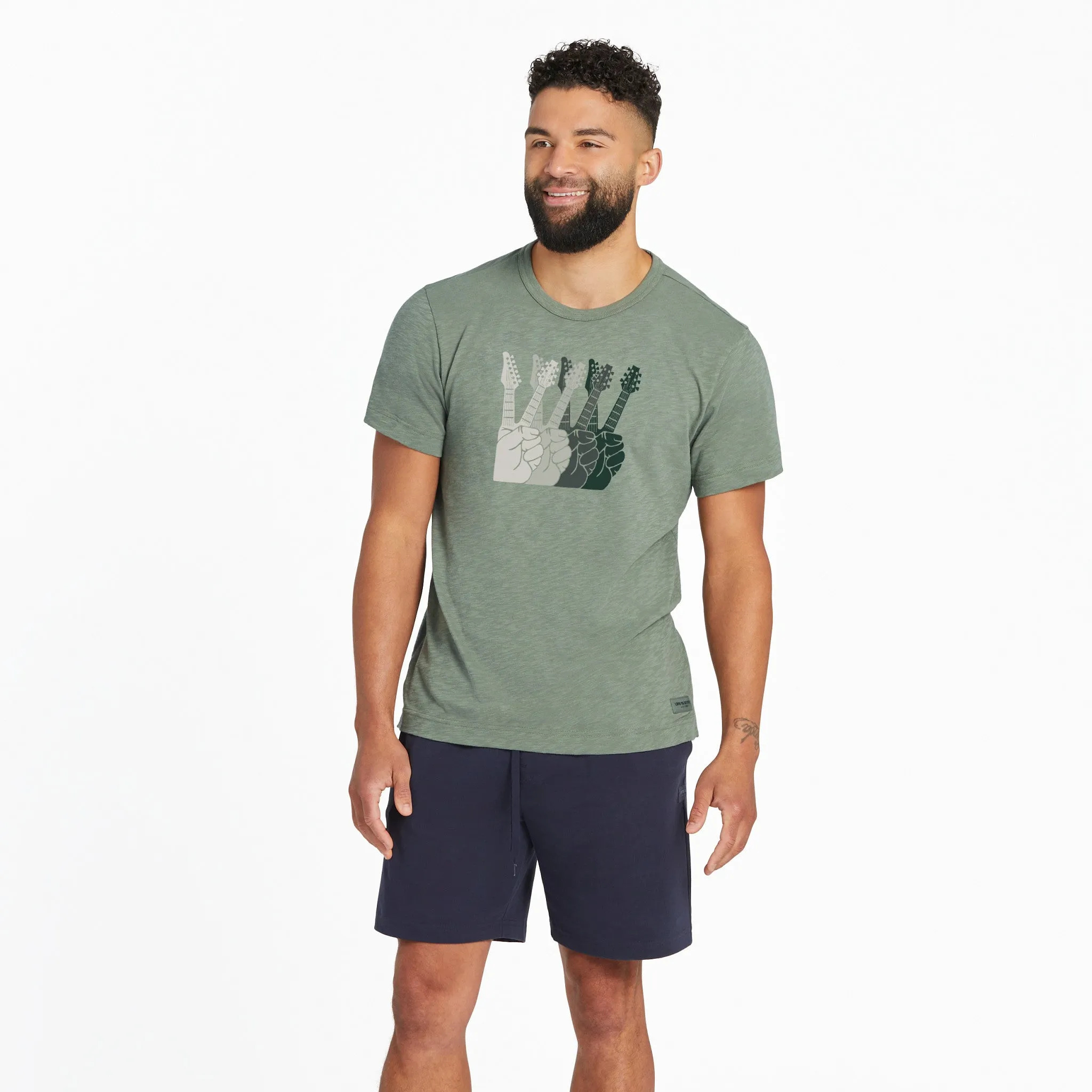 Classic Trend Look TaglessDesign Men's Simple Peace Guitars Textured Slub Tee