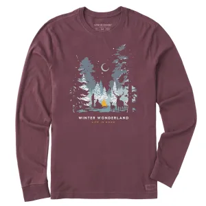 Men's Winter Wonderland Campfire Long Sleeve Crusher Tee Trendy Wearable petite size