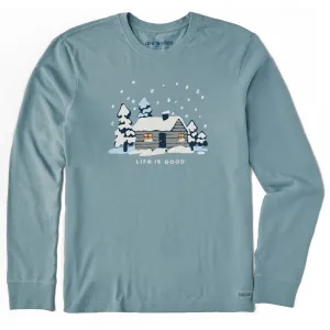 college Men's Snowy Cabin in the Woods Long Sleeve Crusher Tee