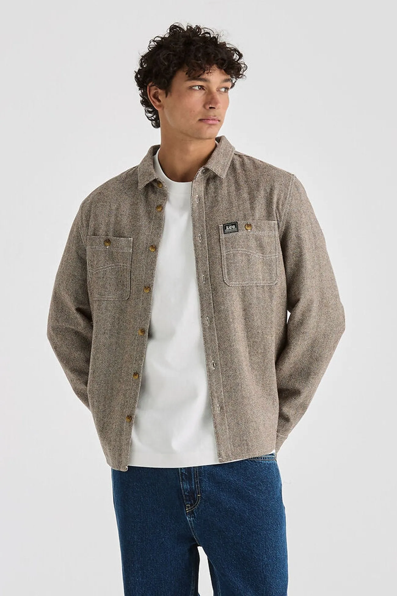Lee Worker Long Sleeve Shirt Herringbone Comfy Design Wear