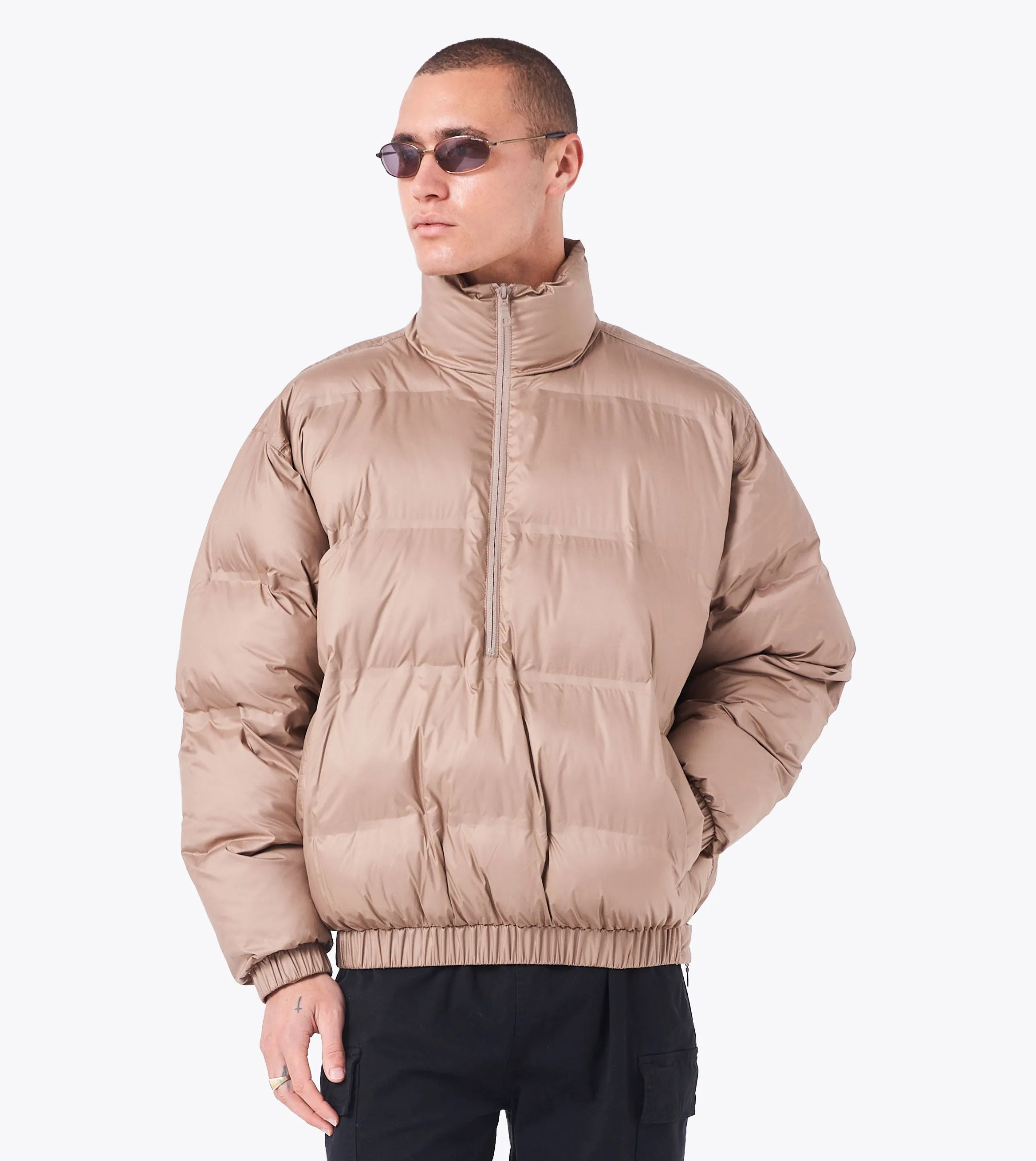 3/4 Puffer Jacket Dk Tan Stretch Weave Fabric