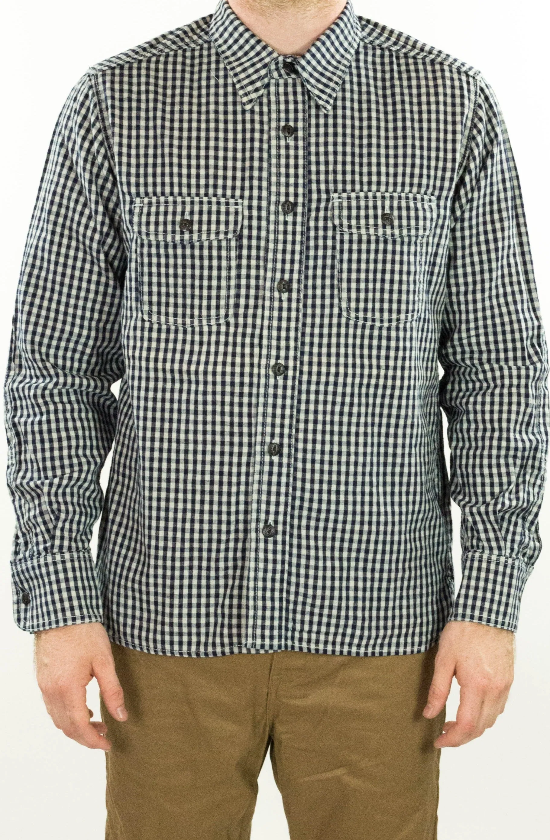 Nihon Menpu linen/cotton selvedge Indigo gingham Dust Bowl Workshirt SlimFitDesign