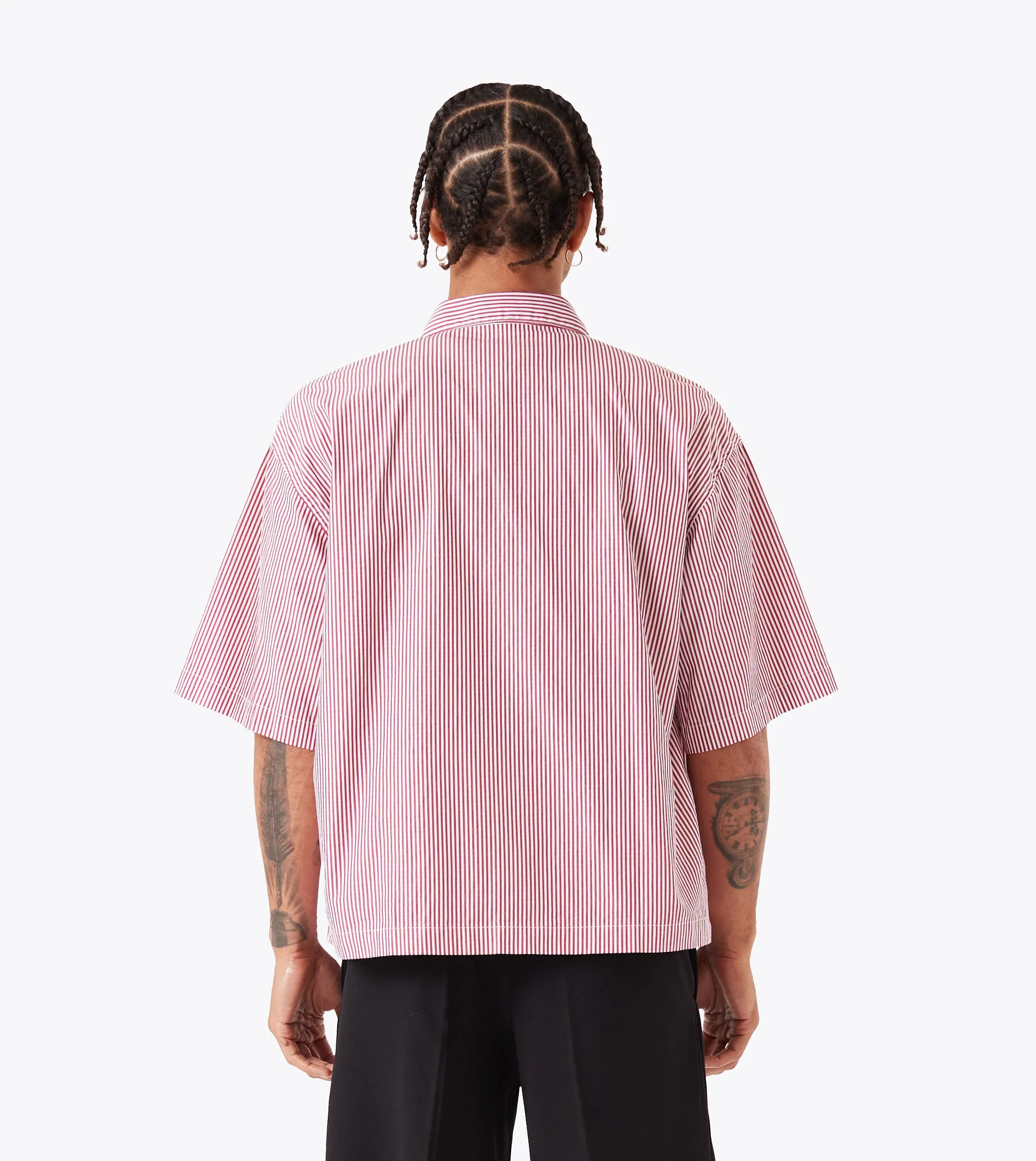 Box Crop Shirt Red Stripe StainResistant Fabric Modern Cut