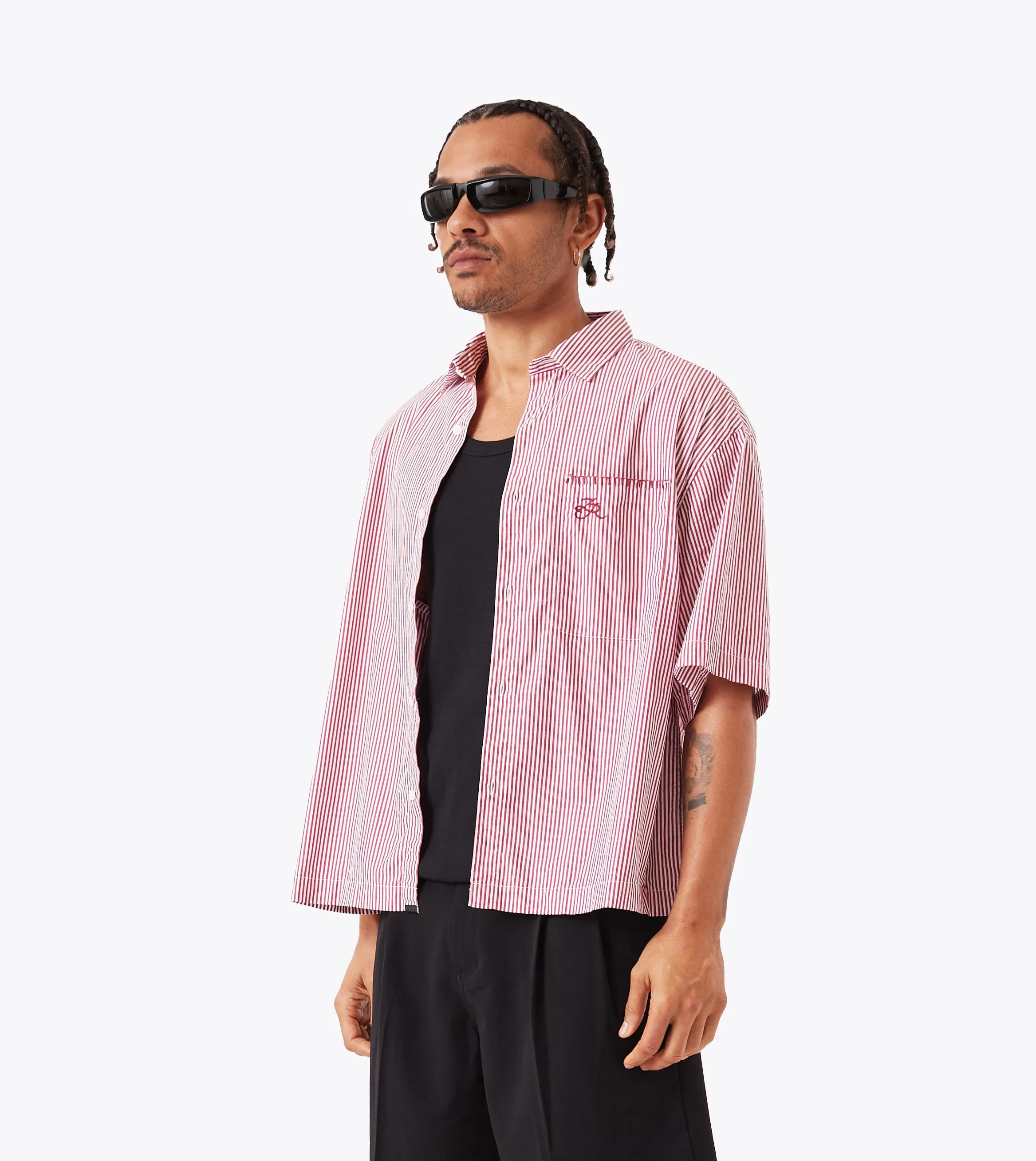 Box Crop Shirt Red Stripe Cozy Pajama Pants