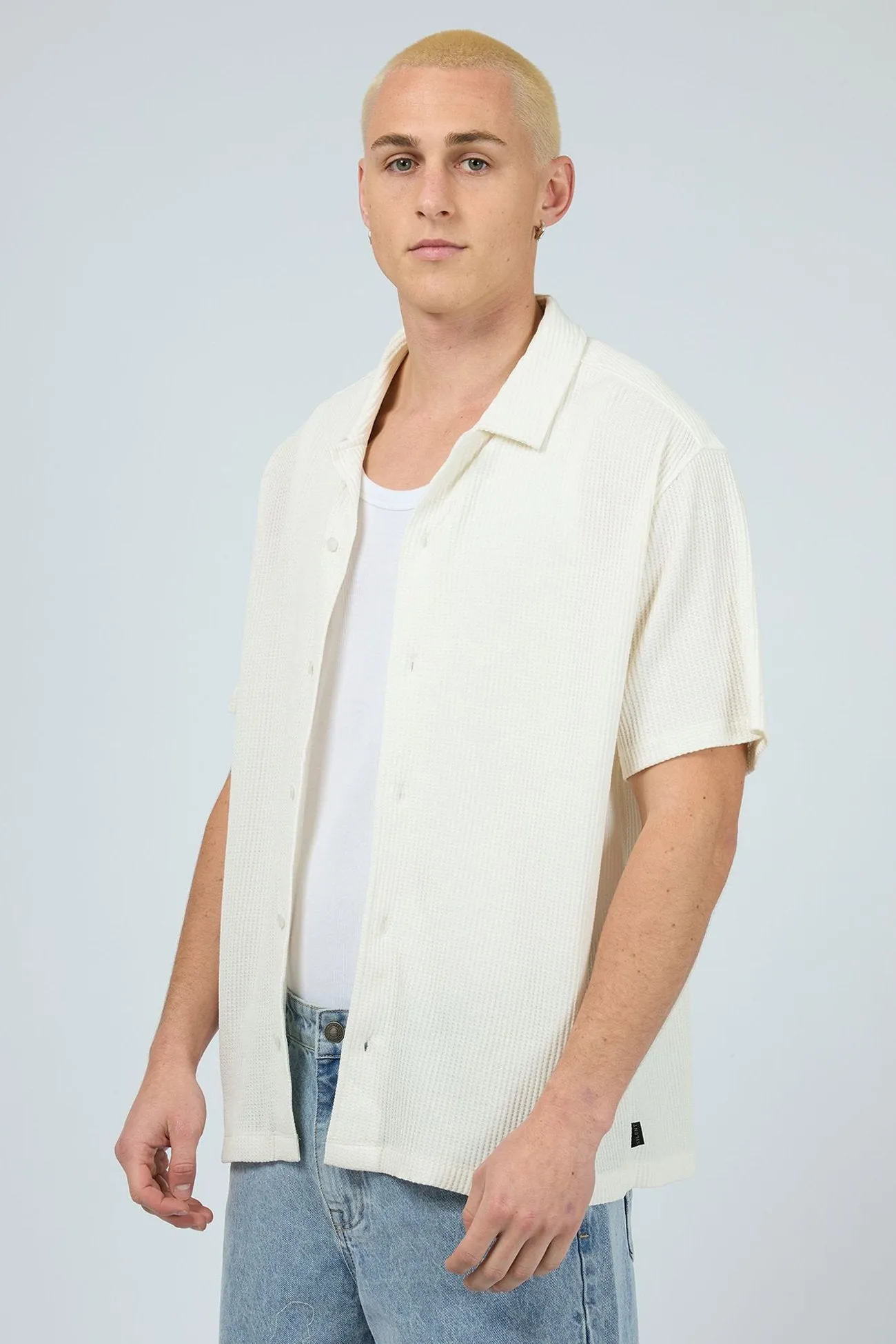 Drip Dry Fabric Session Waffle Short Sleeve Shirt Natural