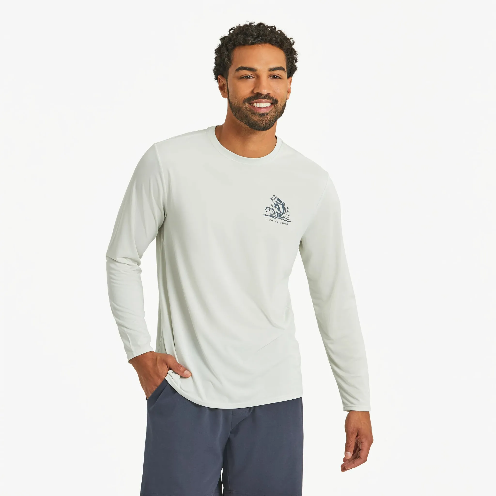 Men's Simple Fish Long Sleeve Sun Crusher Tee Sport Performance Design
