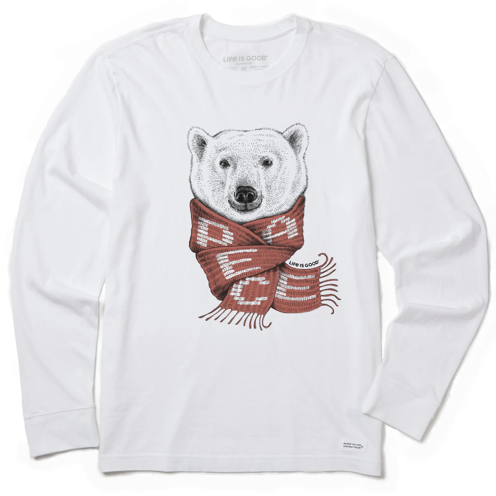 Collared formality Lint Resistant Surface Men's Polar Bear Peace Long Sleeve Crusher Tee