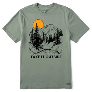 Men's Take it Outside Mountains Short Sleeve Crusher Tee Casual Flex Wear Stylish Casual