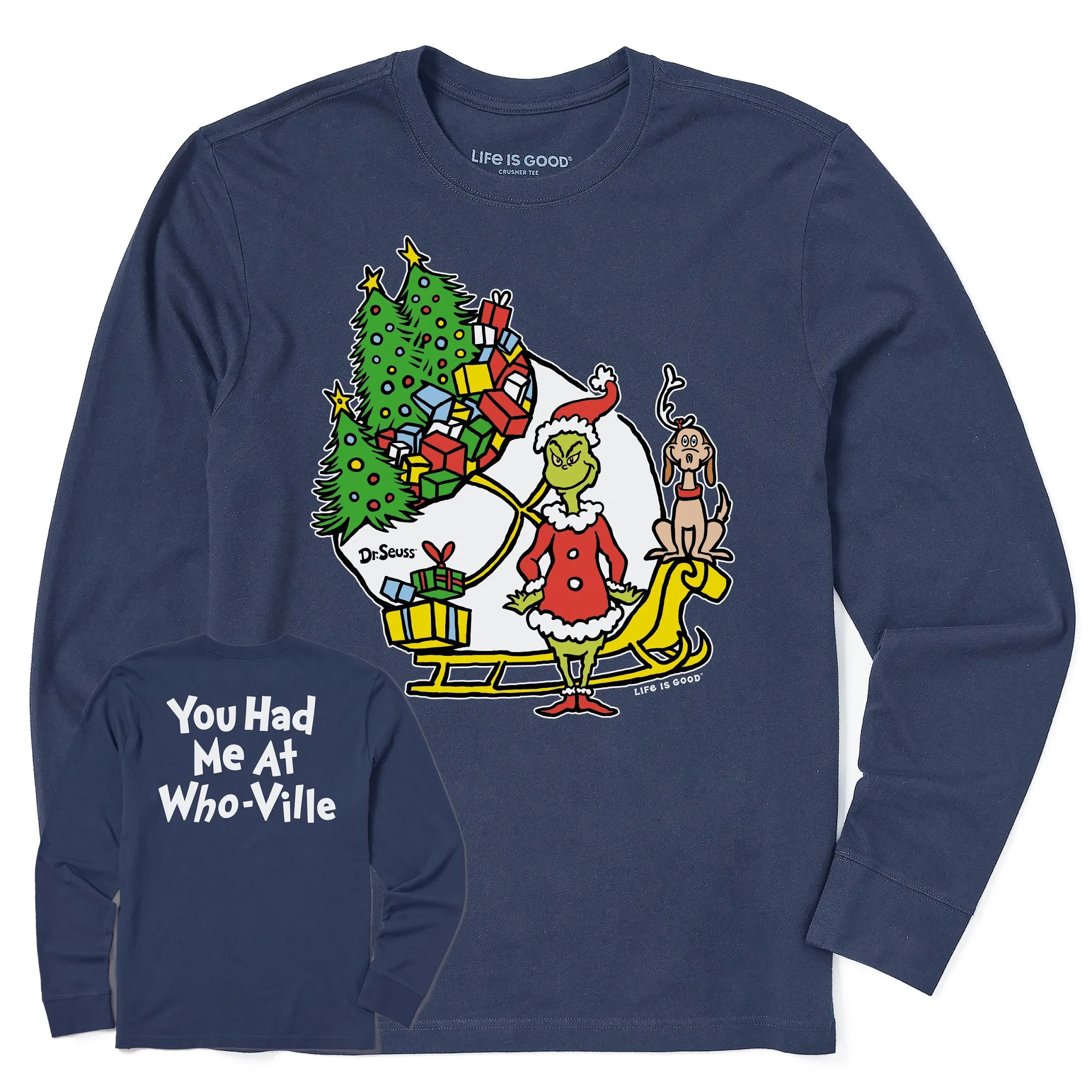 Breathable touch Layered Style Men's You Had me at Who-Ville Sleigh Long Sleeve Crusher Tee