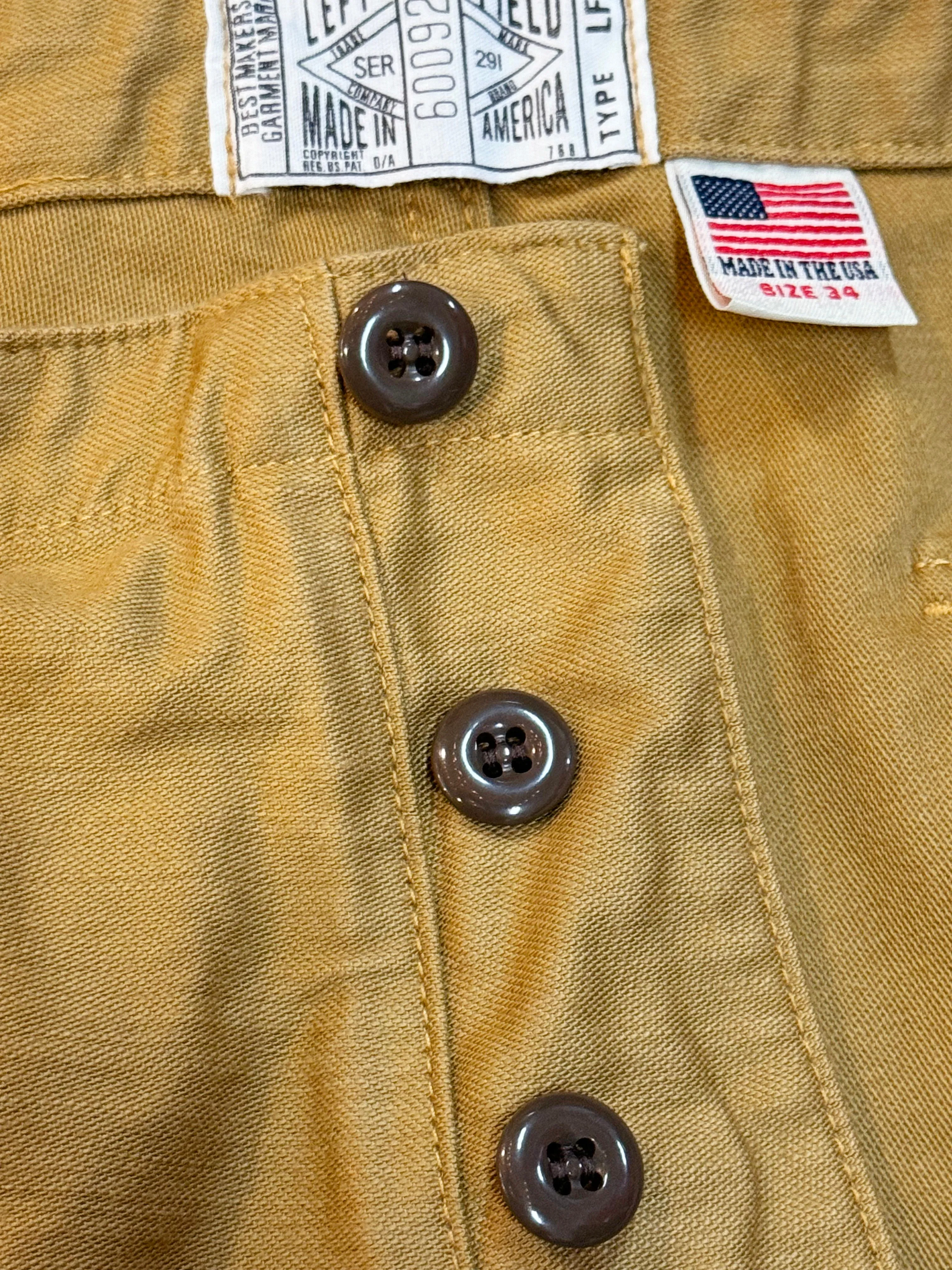 107 60's era GI chinos in 12 oz West Point Khaki Baker Back Cotton Satin Cold Weather Wear Performance Layer